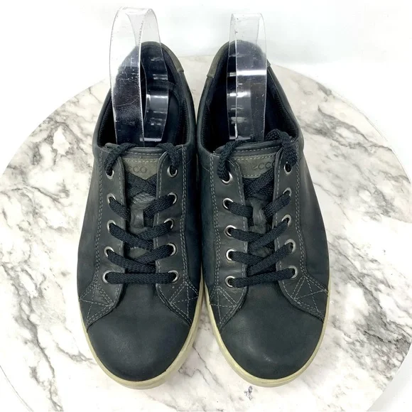 Ecco Soft Leather Low Top Comfort Sneaker Black Charcoal Gray 8-8.5 Casual - Picture 6 of 12